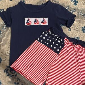 Navy Embroidered Sailboat Shirt and Patriotic Shorts Set